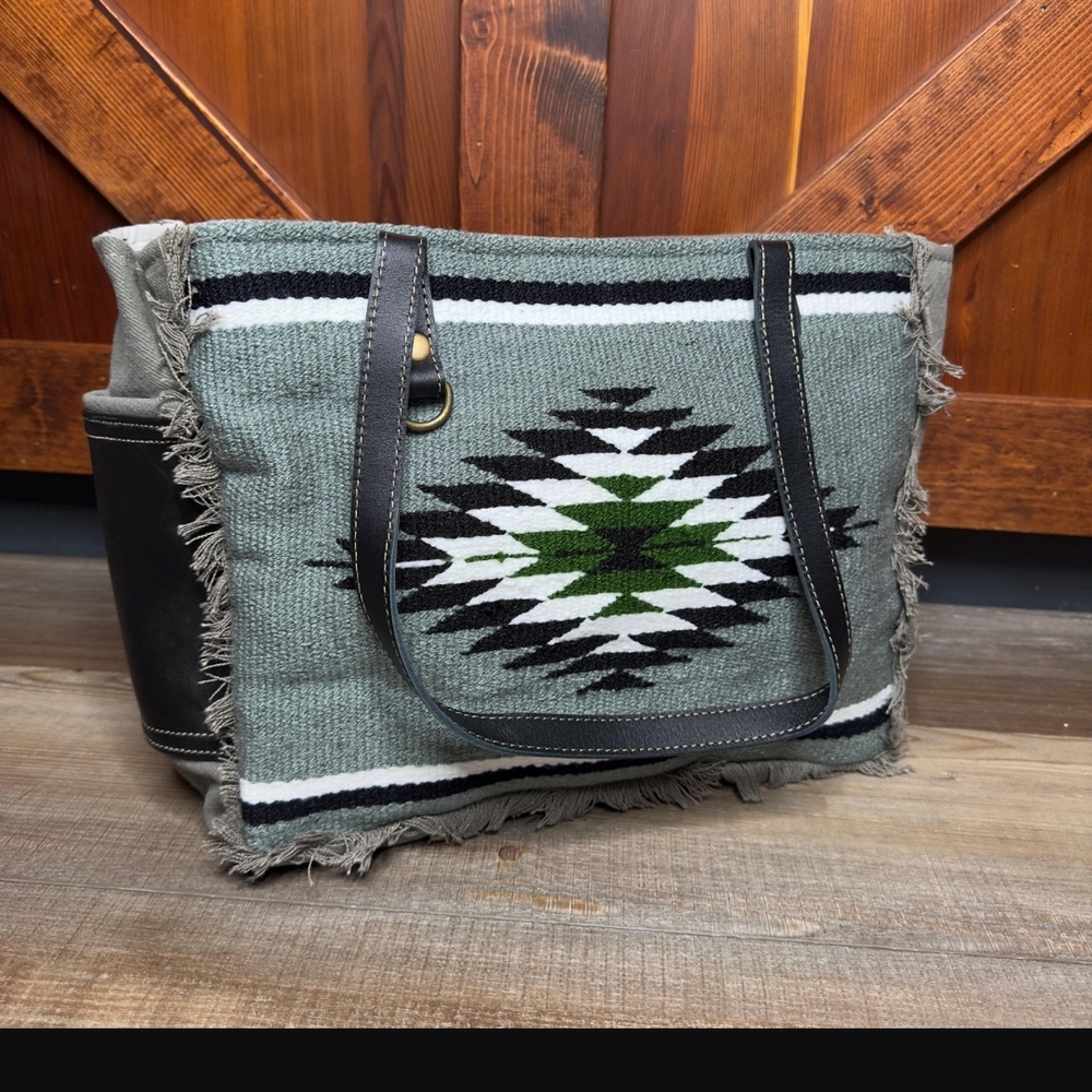 Stylish Green and Black Tote Bag
